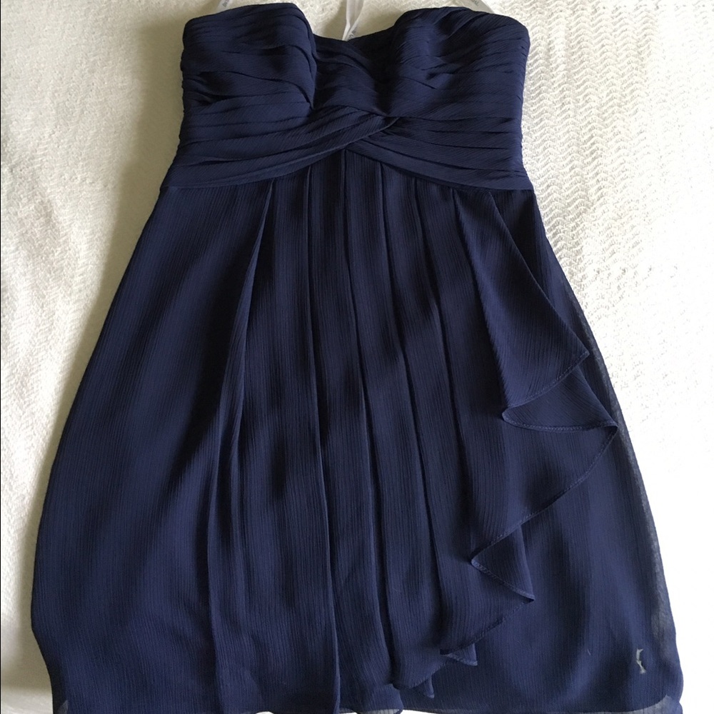 David's Bridal Navy Strapless Chiffon Dress with Sweetheart Neckline